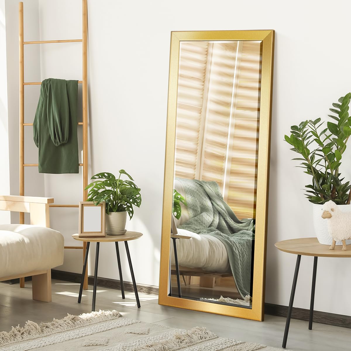 Gallery Full Length Mirror Shiny Gold Wood Frame Full Body Wall Mounted Apartment