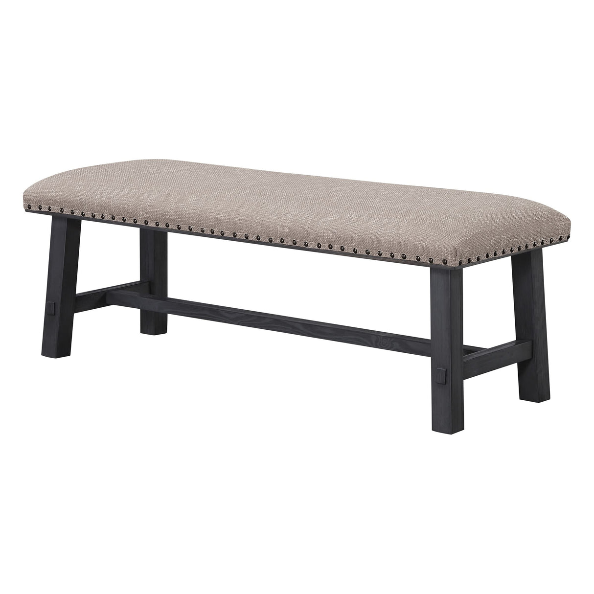 Home Furnishings Callen Bench with Antique Bronze Nailhead Trim, Antique Grey Frame