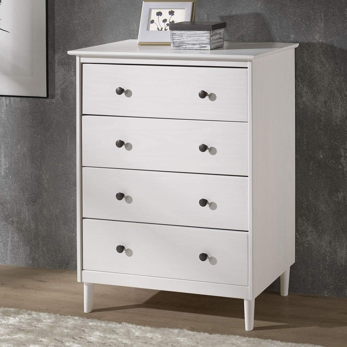 Tall Wood Dresser Bedroom Storage Drawer  4 Drawer White