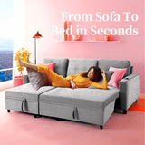 L Shaped Sofa - 82'' Sectional Sofa with 2 in 1 Pull Out Couch Bed