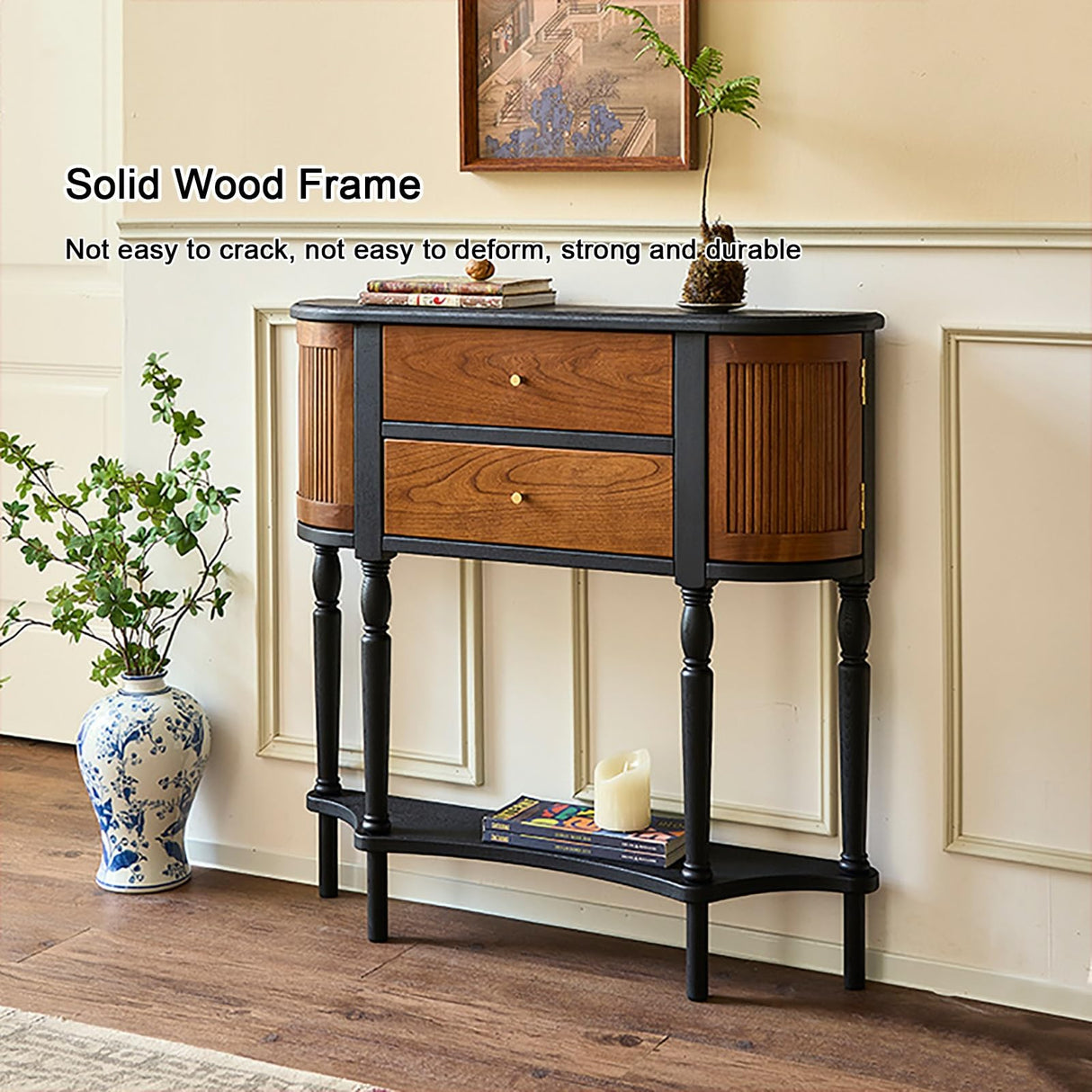 Entryway Table, Narrow Sofa Table, Semi-Circle Entryway Storage Shelf