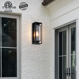 18" Classic Outdoor Wall Sconce 1 Light in Matte Black Rectangular Metal Frame and Clear