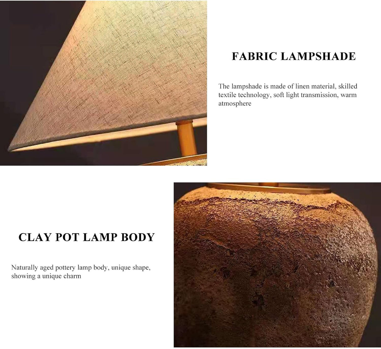 Rustic Farmhouse Clay Pot Table Lamps 19.6" Tall Ceramic Table Lamp, American Southwestern Textured Ceramic Lamp Body with White Textured Shade Bedside Table Lamp for Living Room Bedroom Office