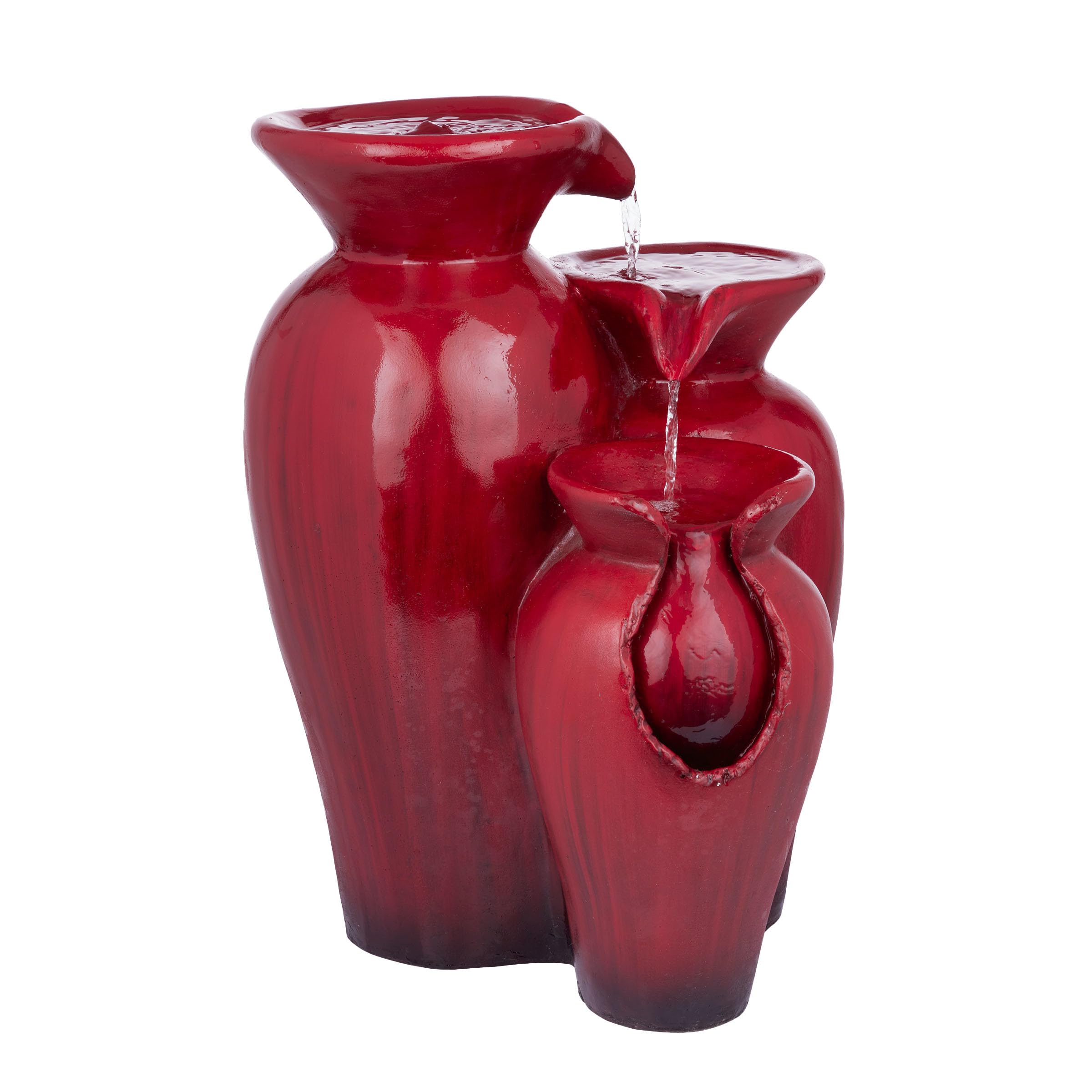 DIG246RD Outdoor Floor 3-Tier Modern Jar Water Fountain, Bright Tiered Jars Garden