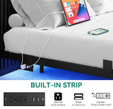 Queen Size Floating Bed Frame with RGB LED Lights and Built-in Charging Ports