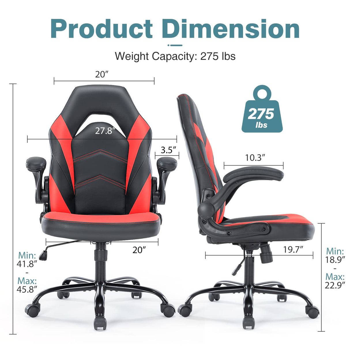 Ergonomic Gaming Chair with Flip-Up Arms and Adjustable Height