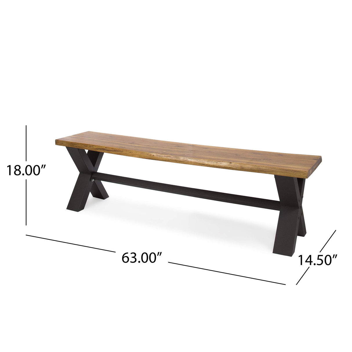 Sanibel Outdoor Acacia Wood Dining Bench, Teak Finish / Rustic Metal