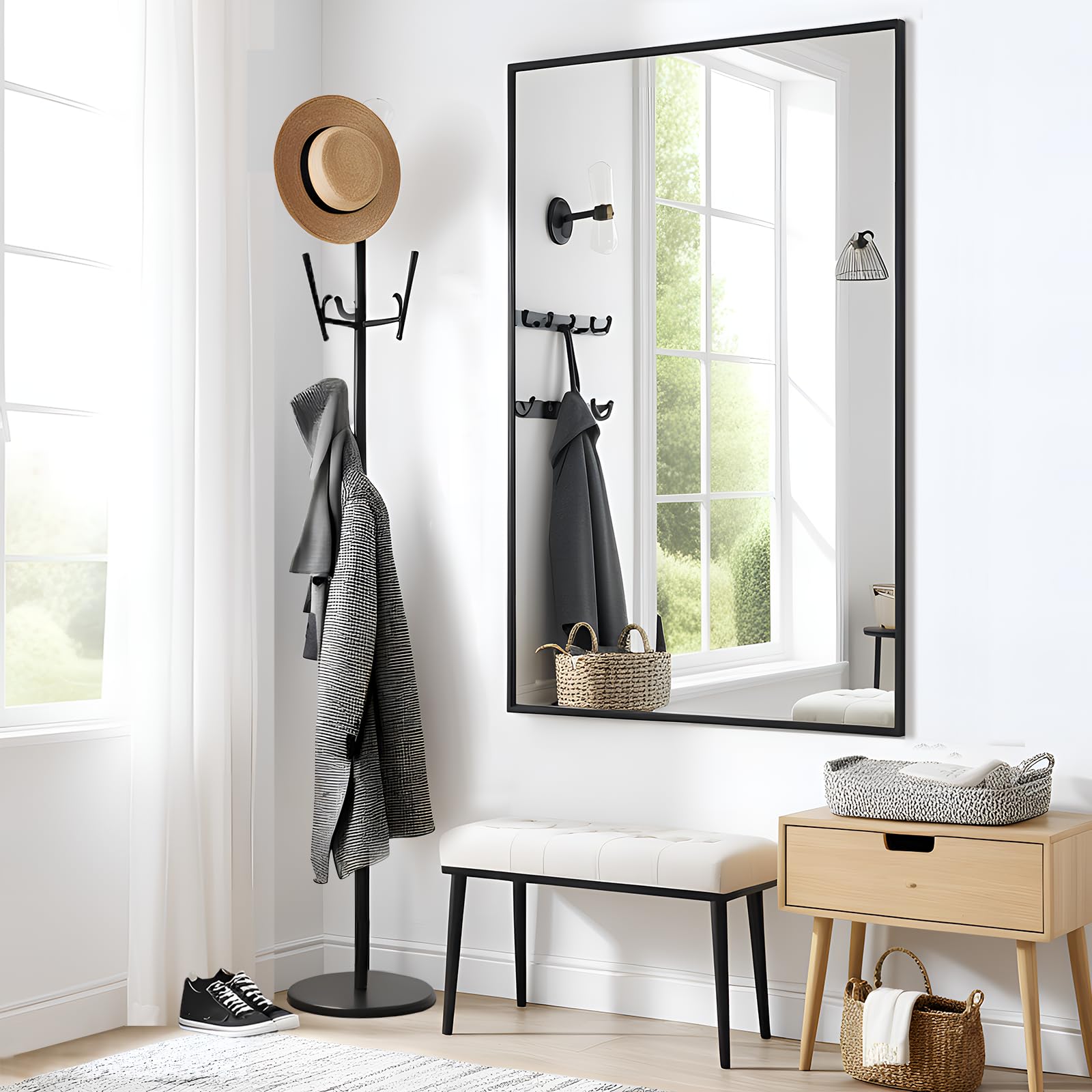 Bathroom Mirror, Black Frame Mirror , Rectangle Wall Mounted Mirror