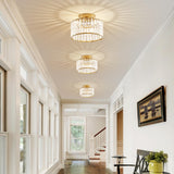 Modern Gold Semi Flush Mount Ceiling Light Crystal Hallway Light Fixture Metal Close