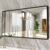 New Upgrade 55X30 Inch Wall Mounted Bathroom Mirror, Black Metal Frame