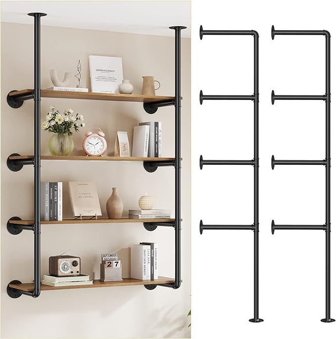 Industrial Iron Pipe Shelf Wall Mount, Farmhouse DIY Open Bookshelf