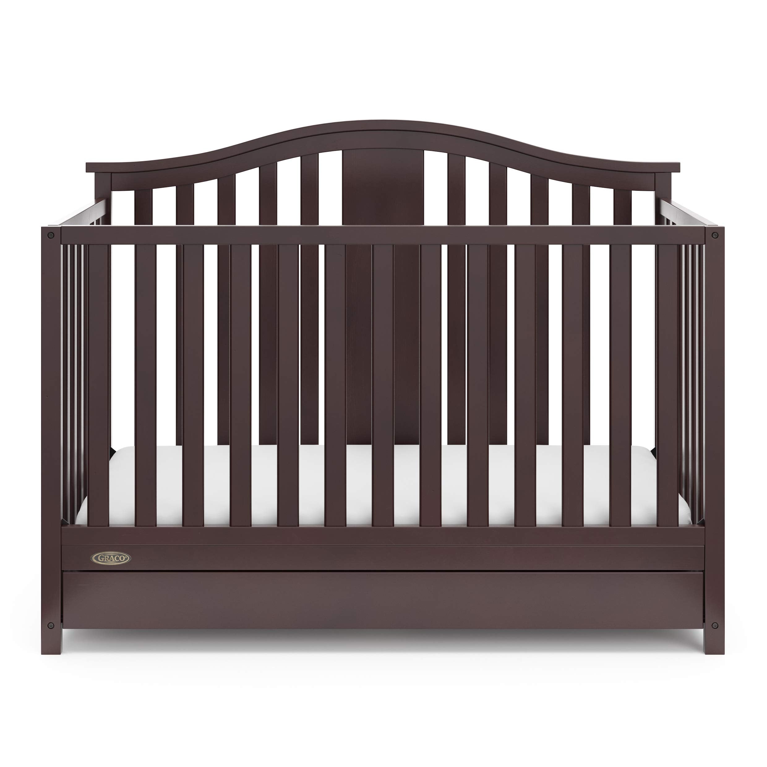 4-in-1 Convertible Crib with Drawer (Espresso) – GREENGUARD Gold Certified, Crib with Drawer Combo, Includes Full-Size Nursery Storage Drawer, Converts to Toddler Bed and Full-Size Bed