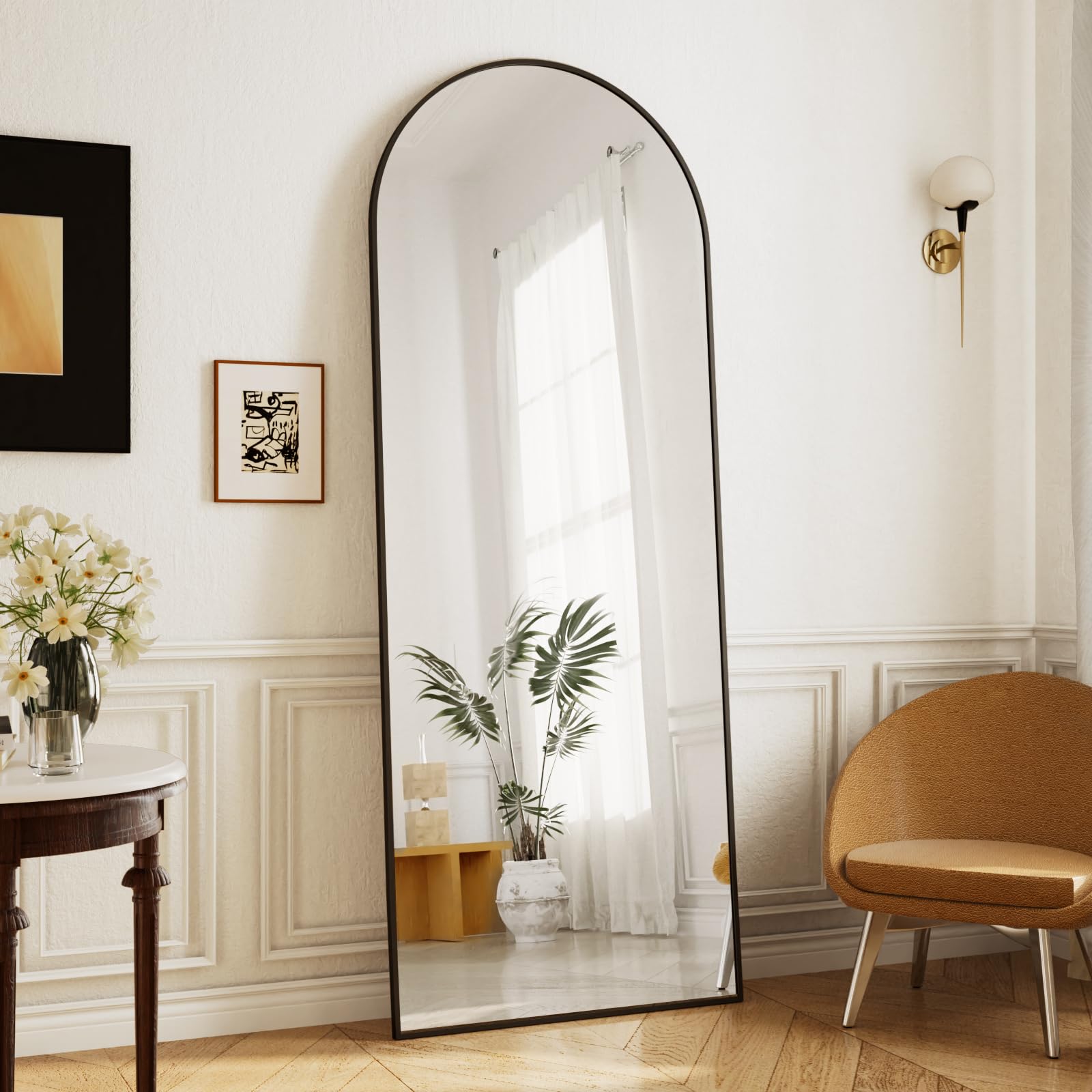 Arched Full Length Mirror 65x24 - Shatterproof Tempered Glass Floor Mirror