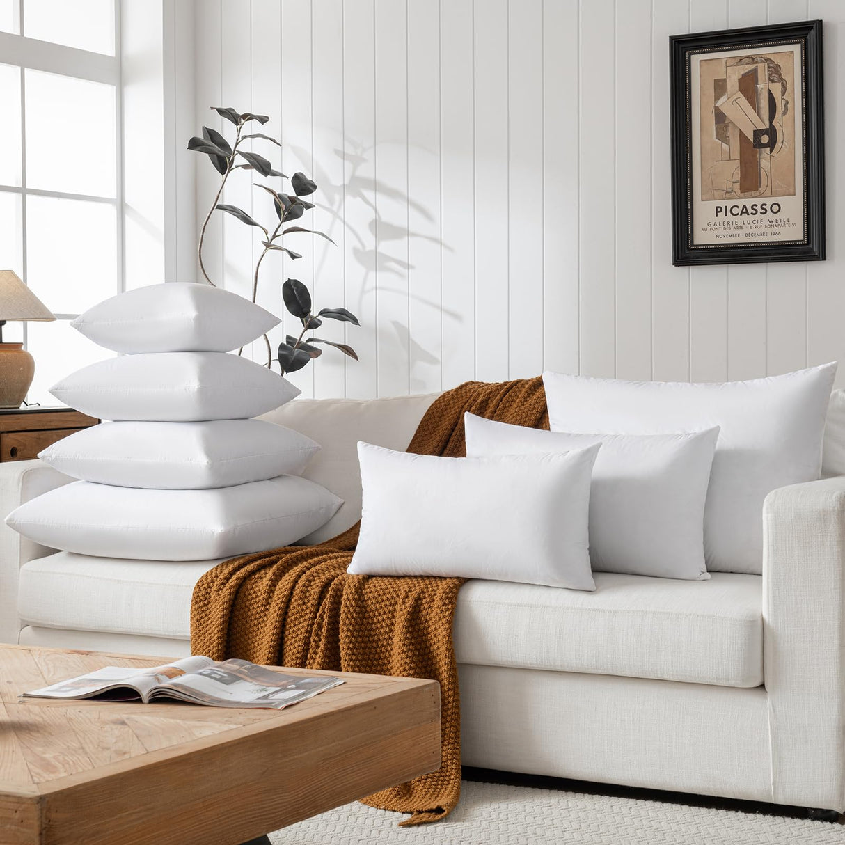 28x28 Euro Throw Pillow Insert-Down Feather Pillow Insert-Cotton Fabric-White-1 Piece