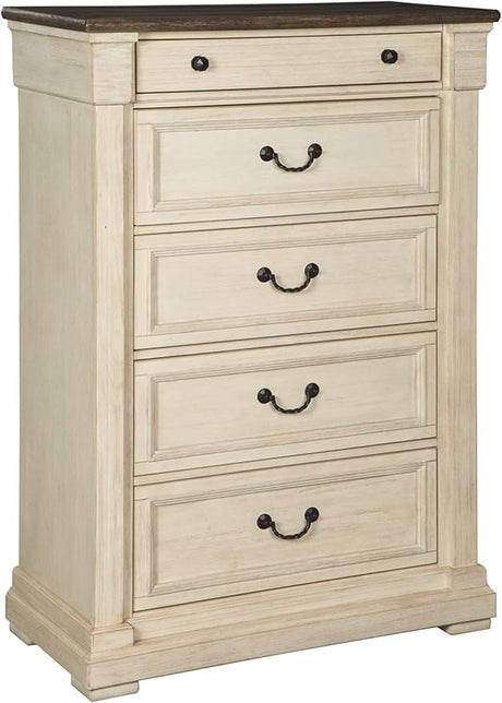 Bolanburg Farmhouse 5 Drawer Chest with Dovetail Construction, Antique White,