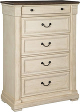 Realyn French Country Two Tone 5 Drawer Chest of Drawers, Chipped White