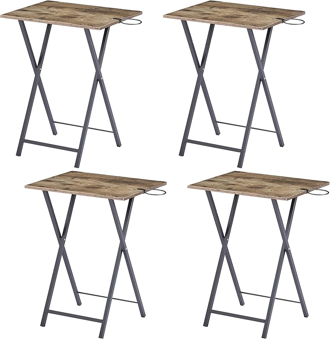 LuxFold 2-Piece Modern Marble Snack Tray Table Set with Cup Holder