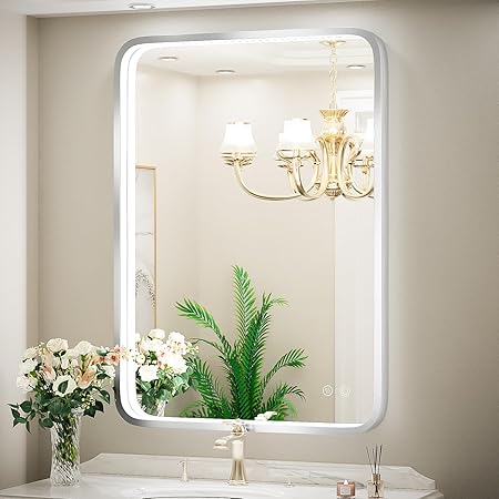 36x24 Inch LED Bathroom Mirror with Lights, Black Metal Frame Mirror