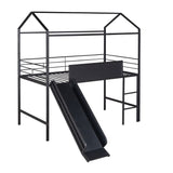 Slide and Chalkboard, Low Loft Bed Twin Size, Metal House Bed with Guardrail and Ladder, Metal Twin Size Loft Bed for Kids Teens Girls Boys (Twin, Black)