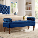 Velvet Storage Bench for Bedroom End of Bed, 65" Upholstered Rolled Armed Button Tufted Stool Bench,