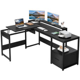 L Shaped Desk with Lift Top, 65" Adjustable Standing Desk with File Drawer