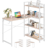 39.4" Small Computer L Shaped Desk with 4-Tier Bookshelf and 6 Hooks