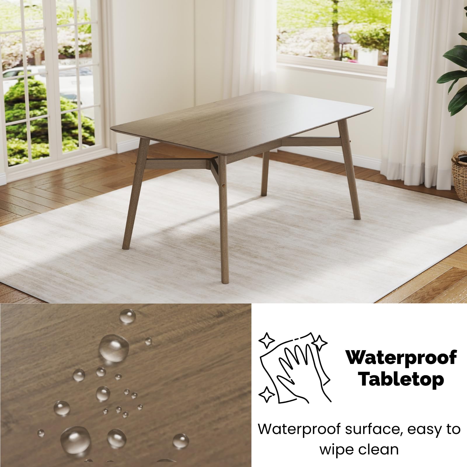 Modern Wooden Dining Table for 4-6 People - 59" Grey Rectangular