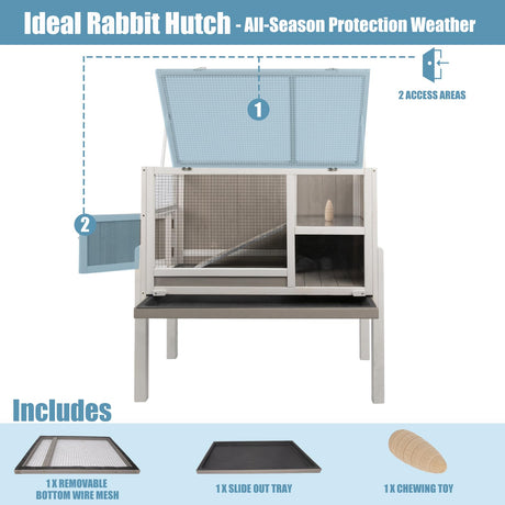 Elevated Rabbit Hutch Indoor 36.6" H Wooden Outdoor Bunny Hutch