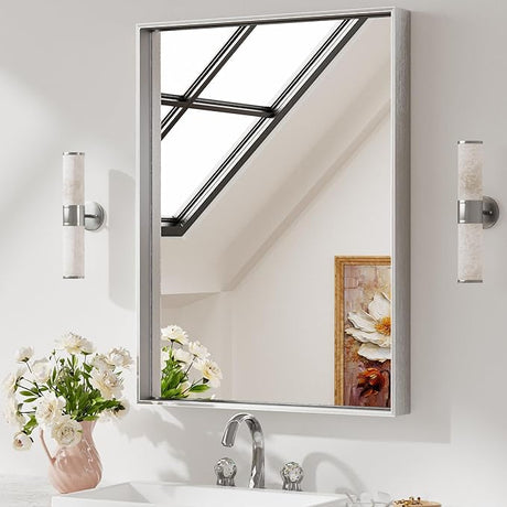 Black Mirror for Wall 24 x 32 Inch Rectangle Bathroom Vanity Mirror for Over Sink Metal