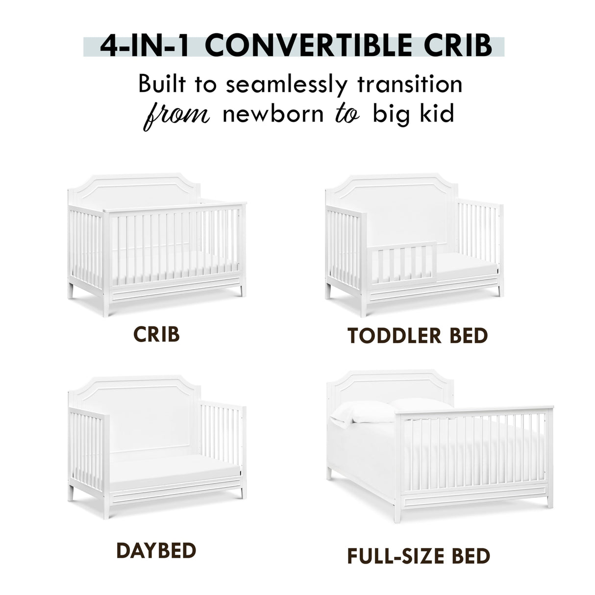 Regency 4-in-1 Convertible Crib in White Greenguard Gold Certified