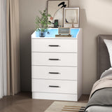 Nightstand with Charging Station and LED Lights, White Nightstand with Drawers, End