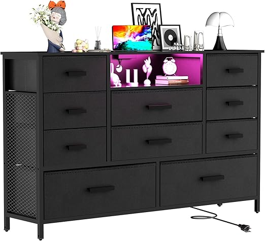 White Dresser for Bedroom with 10 Drawers, Dresser with Charging Station, TV Stand