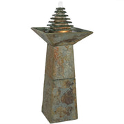 Slate Outdoor Water Fountain - Layered Pyramid Outdoor Water Feature with LED Lights