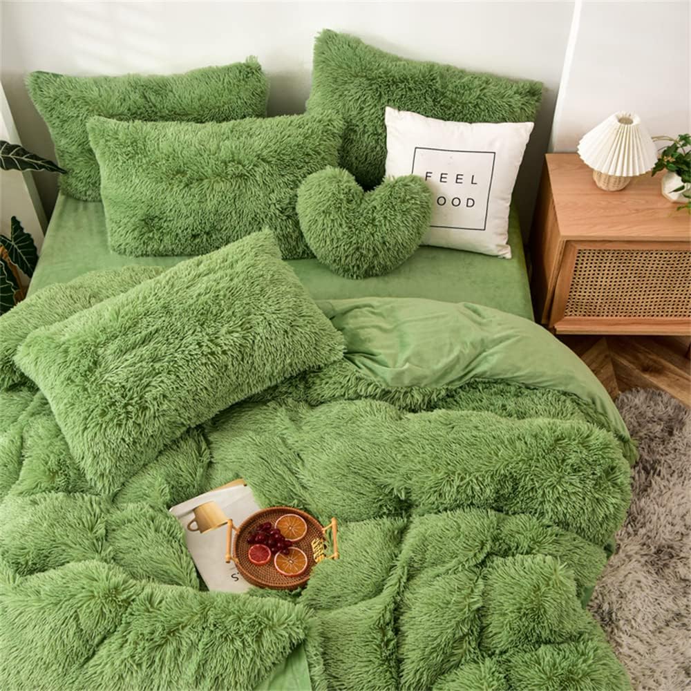 Plush Shaggy Duvet Cover Set Queen Luxury Fluffy Faux Fur Comforter Cover Set Ultra