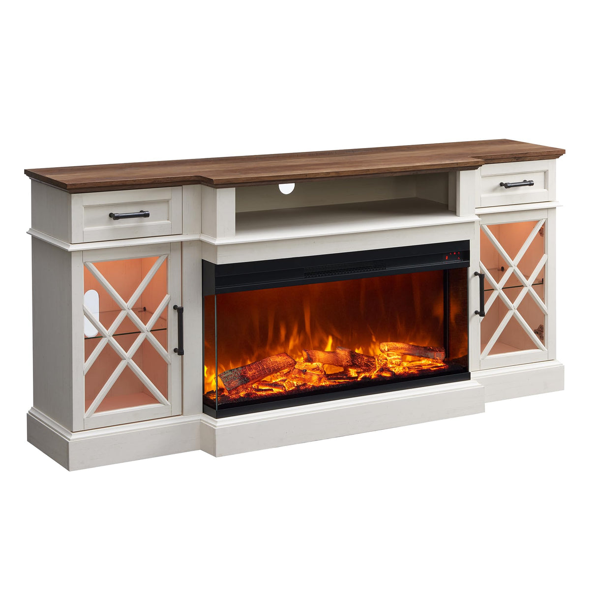 Farmhouse TV Stand with Fireplace, 70'' Entertainment Center Stand with 36" 3-Sided