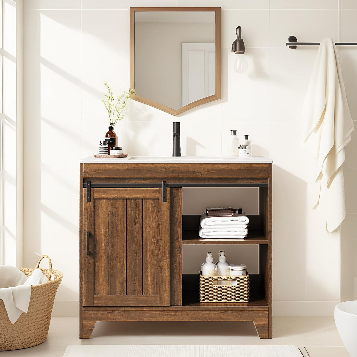 36" Farmhouse Bathroom Vanity with Ceramic Sink