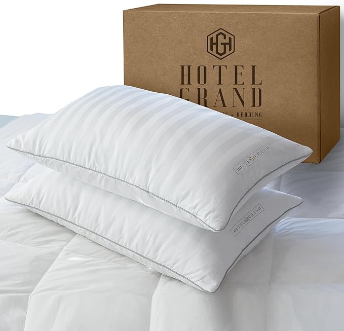 White Feather Down Pillows Queen Size Set of 2 Packs Bed Pillows Medium