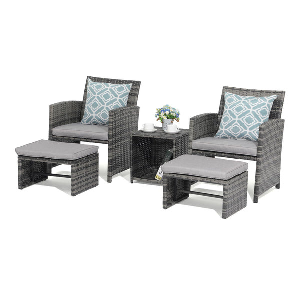 , Wicker Outdoor Conversation Chair and Ottoman Set