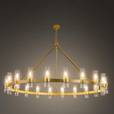 20-Light Large Gold Wagon Wheel Chandelier with Glass Shades
