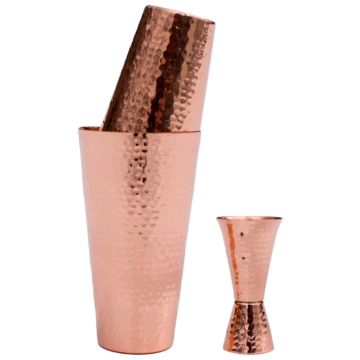 Hammered Copper Cocktail Shaker Set with Jigger, 30 Ounce Cup, 18 Ounce Cup