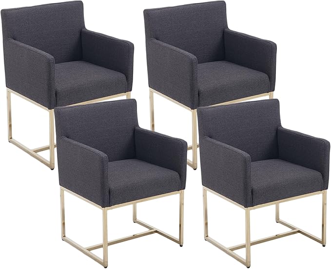 Linen Upholstered Dining Chairs with Arms Set of 2, Mid Century Modern Padded Kitchen Chairs