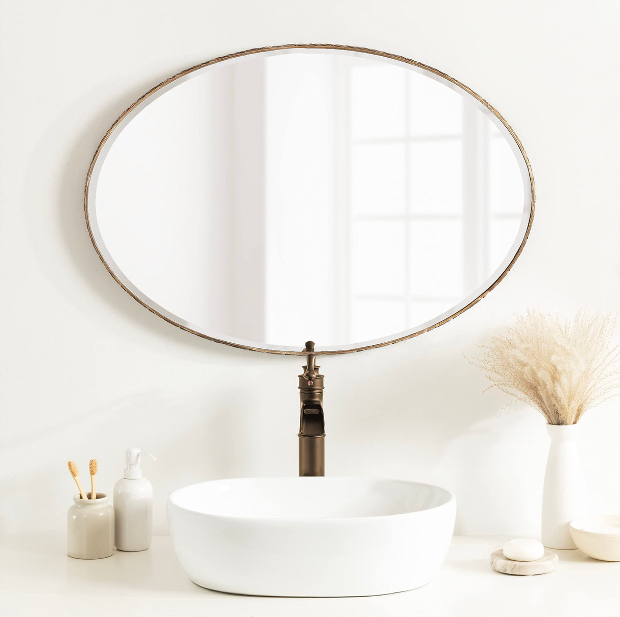 Elmora Glam Oval Ornate Bathroom Wall Mirror with Beveled Edge for Use Vertically