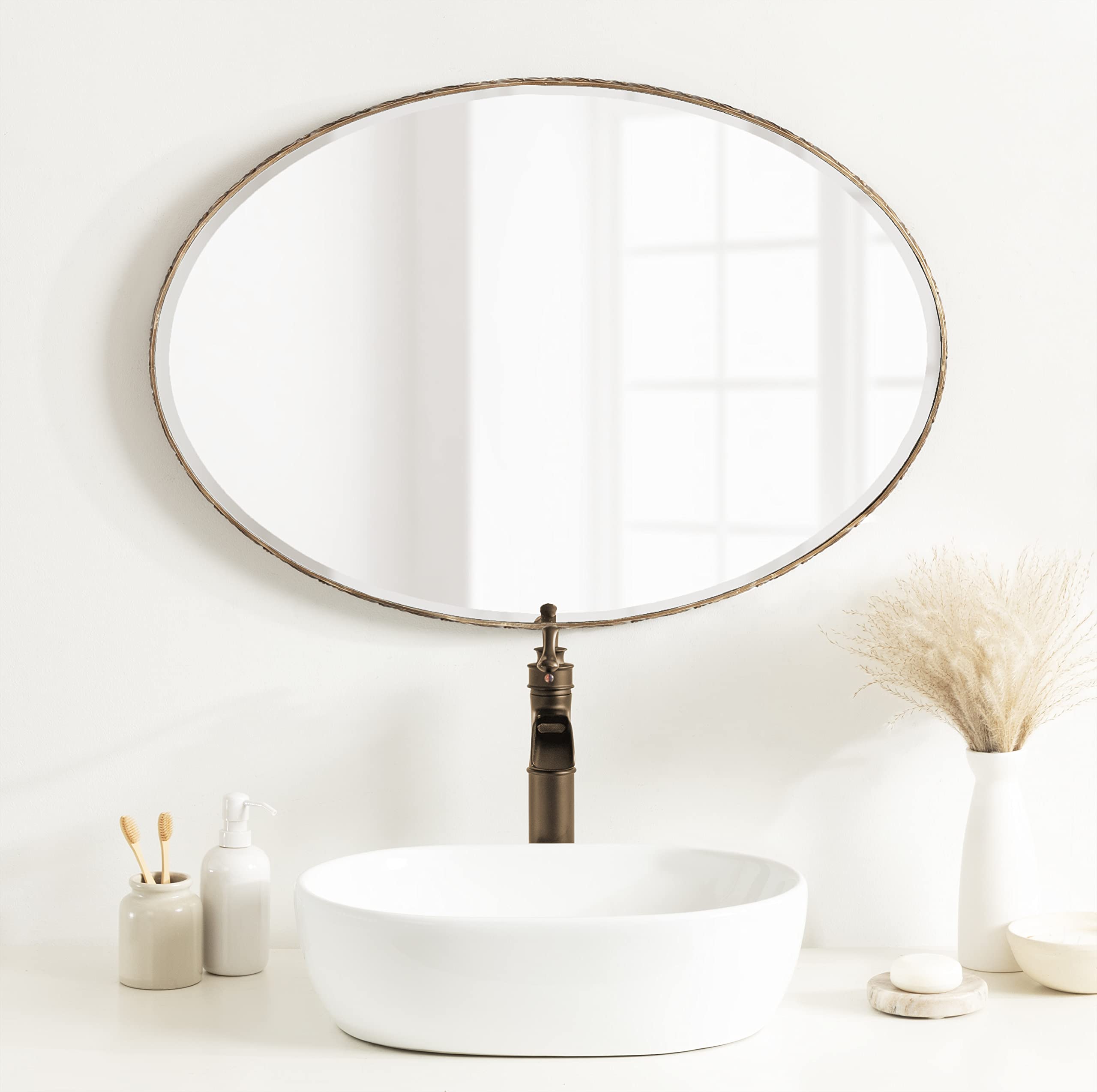 Bathroom Wall Mirror with Beveled Edge for Use Vertically