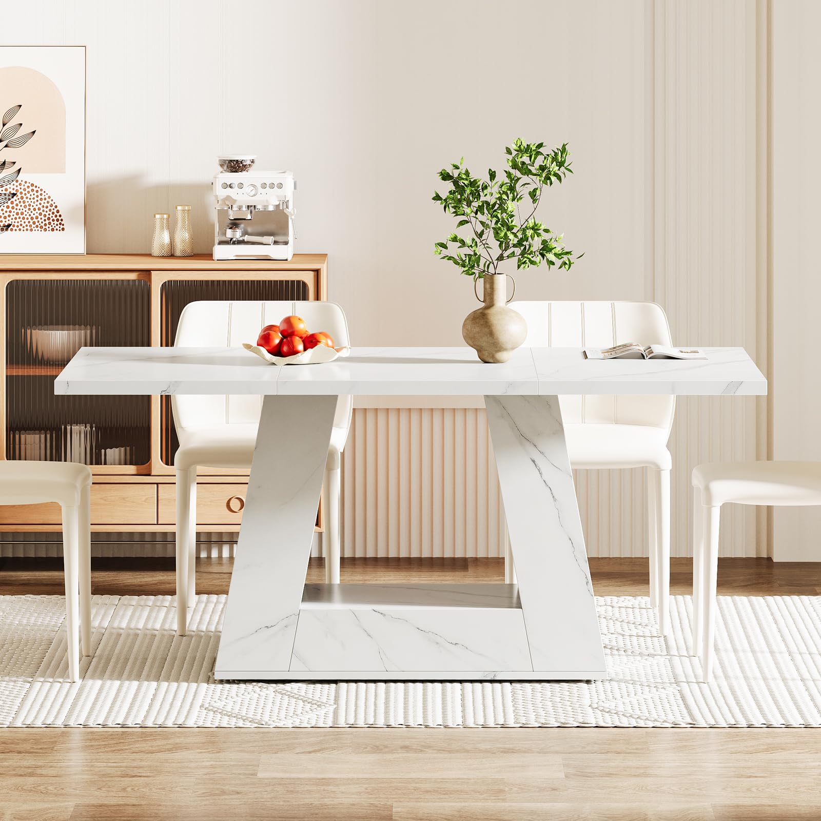 63" Rectangular Dining Table with Faux Marble Top