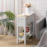 Narrow End Table, Black Side Table with Drawer, Slim Bed Side Table