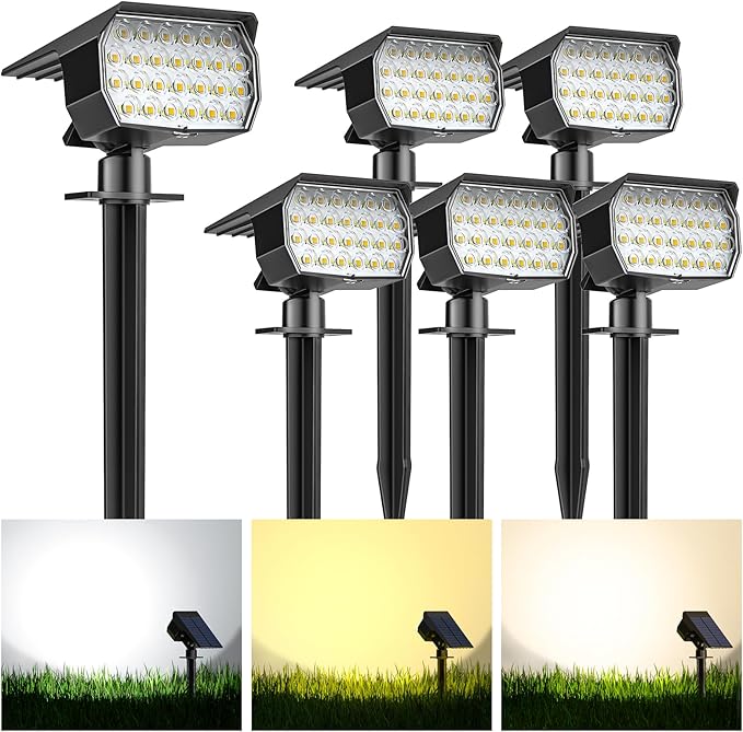 Solar Spot Lights Outdoor 12 Pack, [52 LED/ 6 Color Lighting] Solar