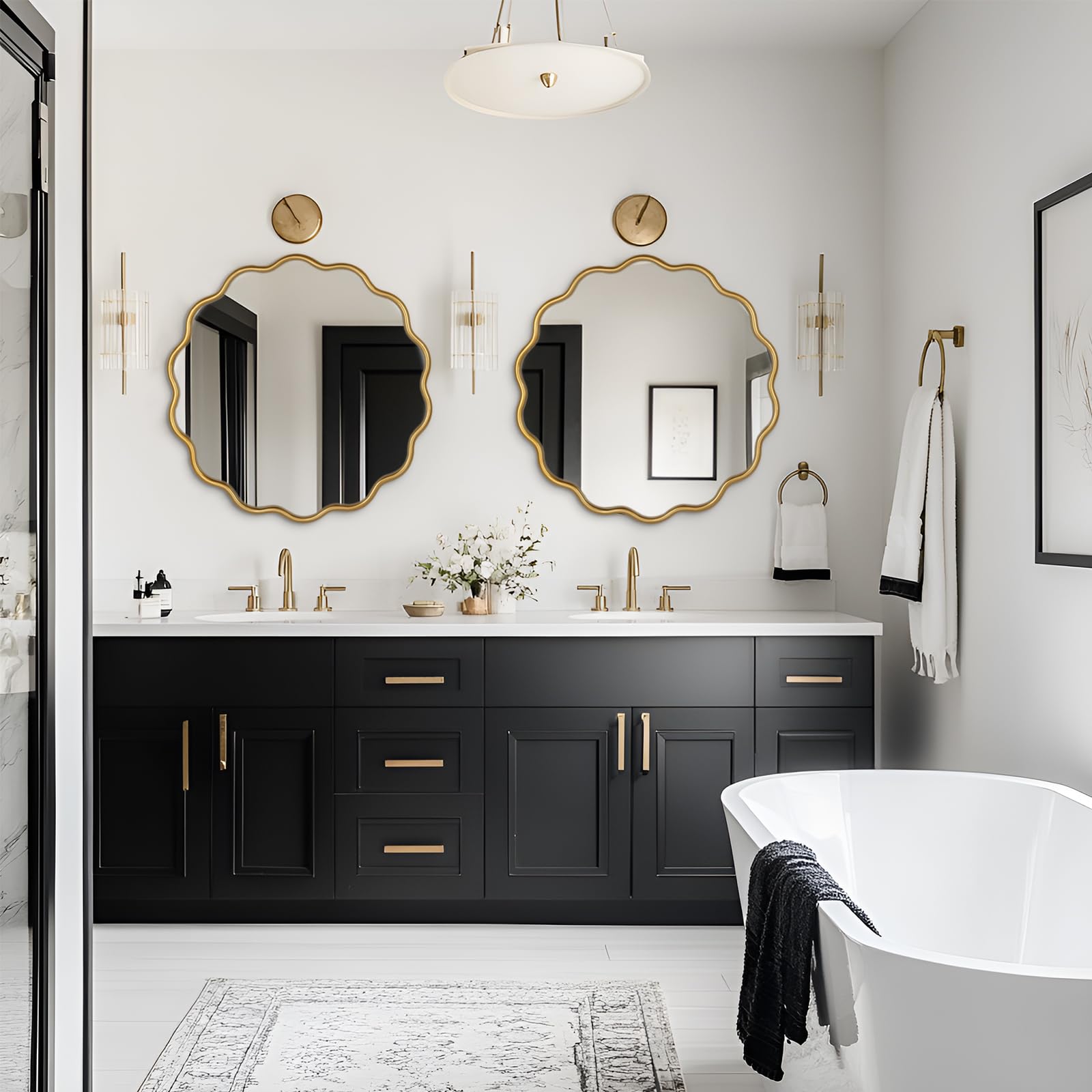 22 Inch Round Wavy Mirror - Modern Gold Wall Decor