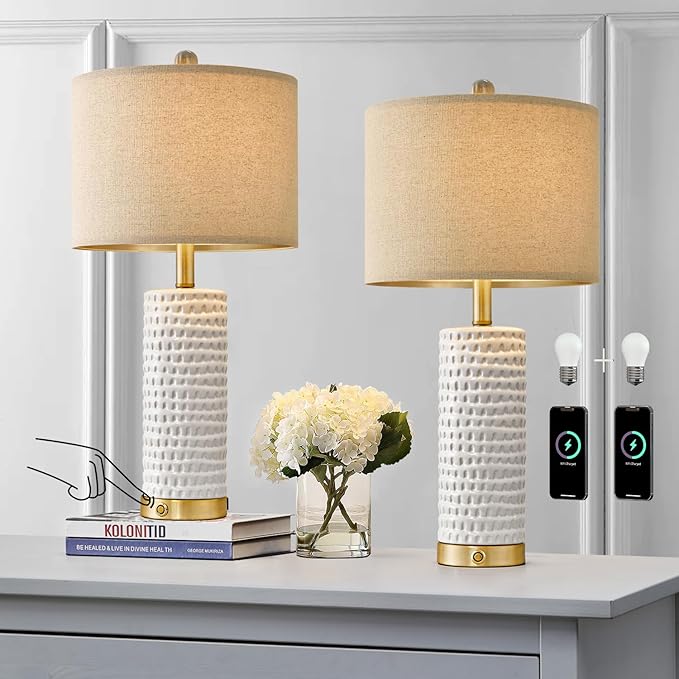 24.75" Modern Accent Ceramic Table Lamp Set of 2 for Bedroom Desk Decor