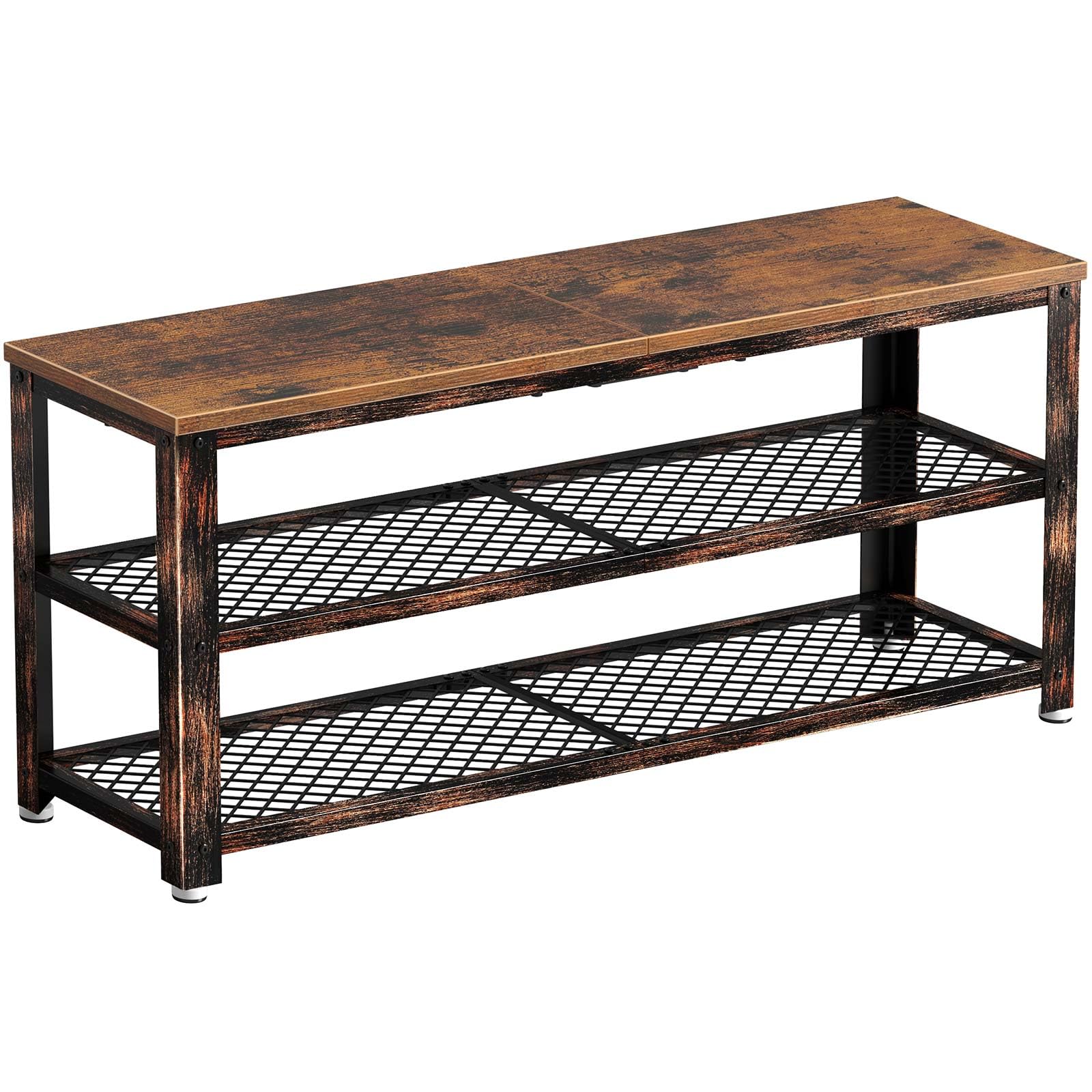 Shoe Bench, 3-Tier Shoe Rack, 39.4” Storage Entry Bench