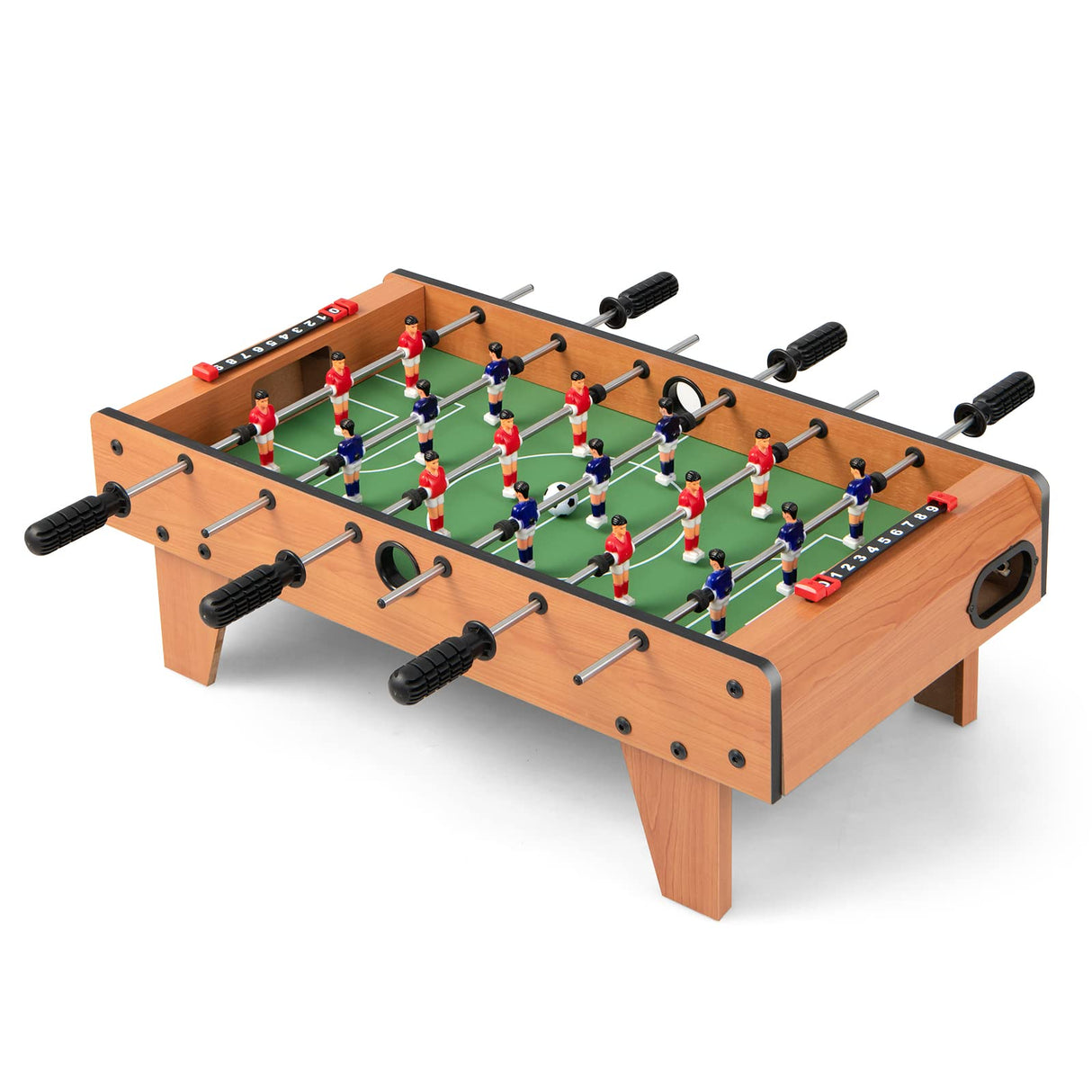 27" Foosball Table, Easily Assemble Wooden Soccer Game Table Top w/Footballs